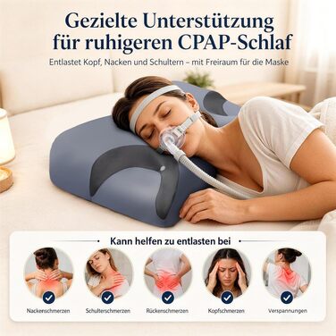 Регульована подушка для CPAP-терапії з ефектом пам'яті (Memory Foam) для сну на боці та спині, ергономічна ортопедична подушка під маску з вийманим вставкою, розмір Large