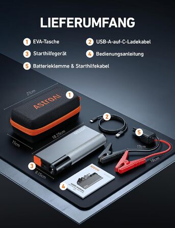 Бустерний пускач AstroAI Powerbank 8000A для автомобіля та мотоцикла, помаранчевий
