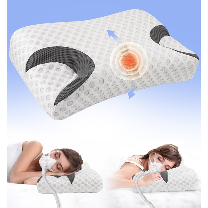 Подушка Hydomi CPAP з ефектом пам'яті для бокового сну, зменшує тиск і витоки повітря маски, ортопедична для апное сну, підтримка шиї для спини, бокового та шлункового сну, розмір King (64x38x10,5 см)