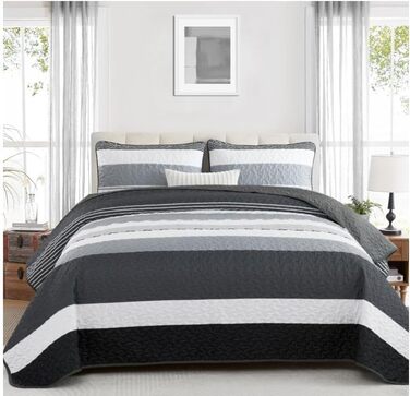 Покривало WONGS BEDDING 220x240 см синє, стьобане, мікрофібра, комплект 3 предмети (покривало + 2 наволочки 50x75) для двоспального ліжка, для спальні або дивана