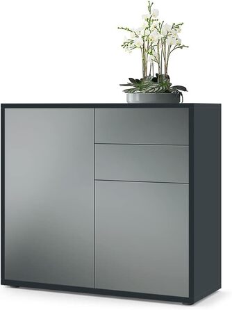 Комод Vladon Ben, чорний матовий/авола-антрацит, 79x74x36 см, 2 двері, 2 шухляди, Німеччина