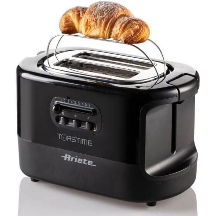 Тостер Ariete 159 Toastime для 2 тостів з щипцями, функціями розморожування та підігріву, 700 Вт, нержавіюча сталь, чорний