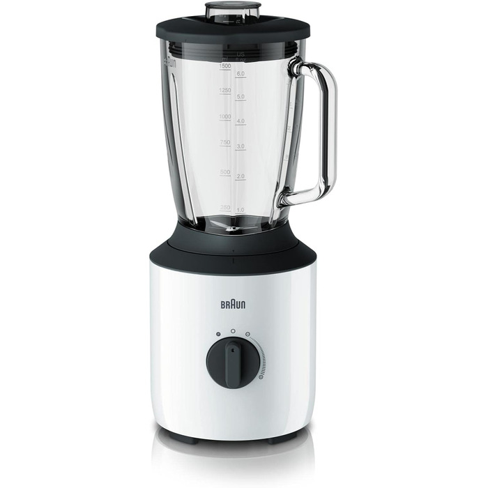 Блендер Braun PowerBlend 3 JB 3150 WH, 1,5 л, 800 Вт, скляна чаша, кухонний помічник для подрібнення, пюрирування та змішування, білий