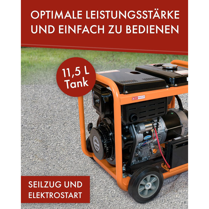 Дизельний генератор KnappWulf KW5500-3 5000 Вт (5 кВт) з розетками 230В/400В/12В, датчиком рівня масла та колесами