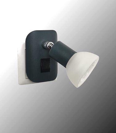 Комплект із 2-х LED нічників Trango 11-245, антрацит матовий, з вимикачем, скляний плафон, лампи GU10 3000K тепле світло, настінна лампа для кухні, читання, розетки