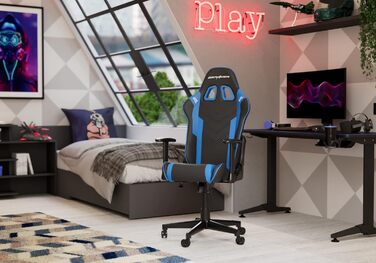Ігрове крісло DXRacer PRINCE L чорне та синє, оригінал, PVC шкіра