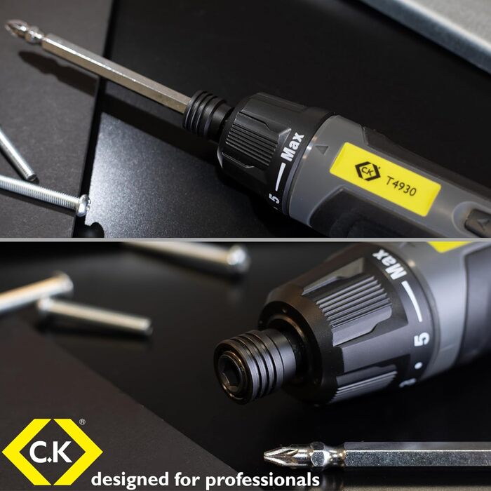 Акумуляторний шуруповерт C.K Tools T4930 3.6V USB-C з бітами PZ2/SL4 - потужний, електричний шурупокрут для електриків