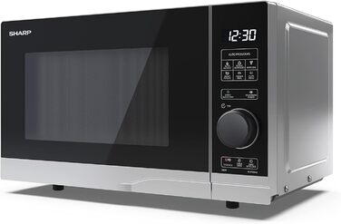 Мікрохвильова піч SHARP PS204AES, 700 Вт, 10 режимів, розмір 45,5×27,4×33,4 см, срібляста, функція розморожування