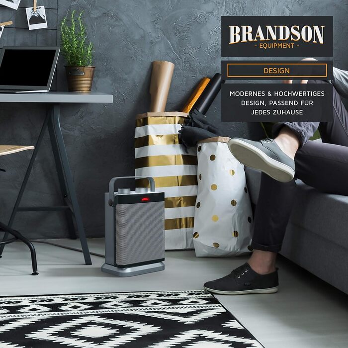 Обігрівач Brandson 1800 Вт для 30 м², 2 режими, вентилятор, регульований термостат, захист, ручка