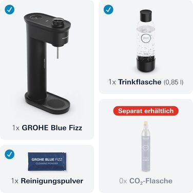 Сифон для газування води GROHE Blue Fizz Starter Set, 3 рівні газування, пляшка 0.85л, чорний (31943K00)