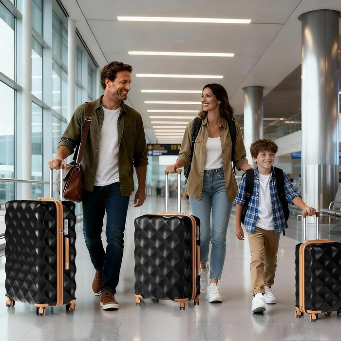 Набір валіз British Traveller з жорстким корпусом, 3 предмети, замок TSA (Чорний/Коричневий, 34Л, 57Л, 91Л)