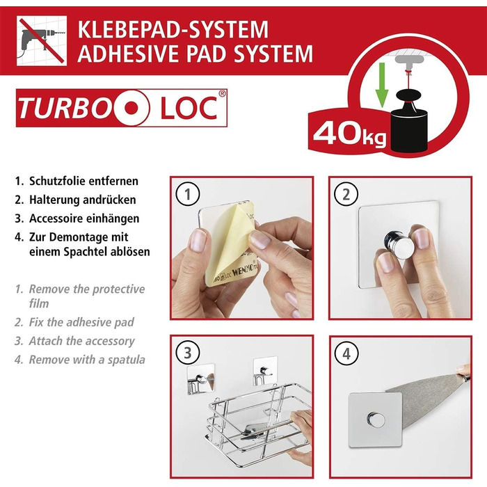 Тримач для фена WENKO Turbo-Loc Quadro, настінний, металевий