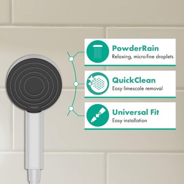 Душова лійка Hansgrohe Pulsify Select S з економним споживанням води (6.9 л/хв), ручна лійка з 3 режимами, діаметр 105 мм, з антинакипним покриттям, артикул 24111000 (Матовий білий, 1 режим, PowderRain)