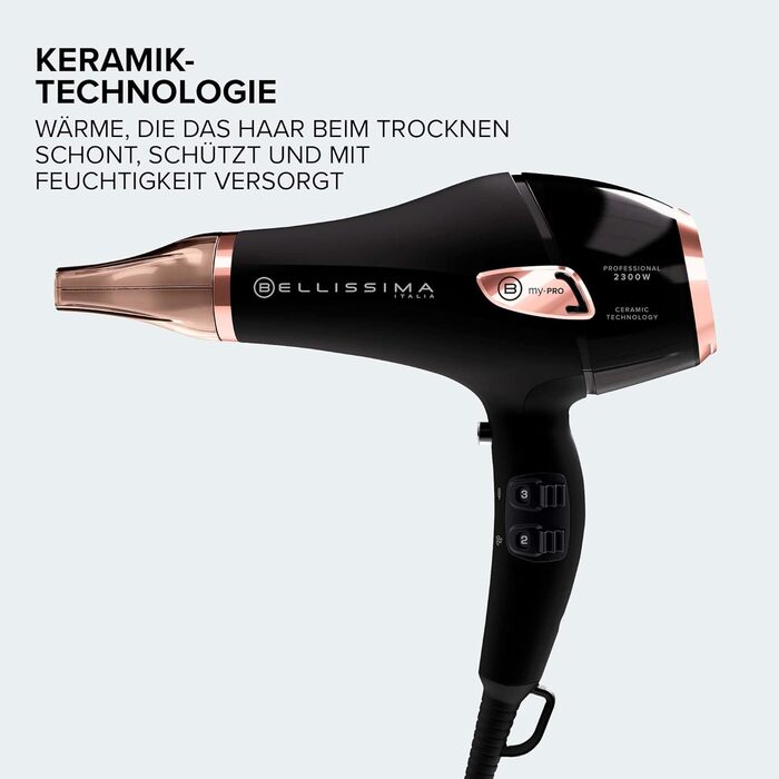 Фен Bellissima My Pro Ceramic P5 3800 з іонною та керамічною технологією, 2300 Вт, для м'якого і блискучого волосся, з дифузором та ультра вузьким концентратором