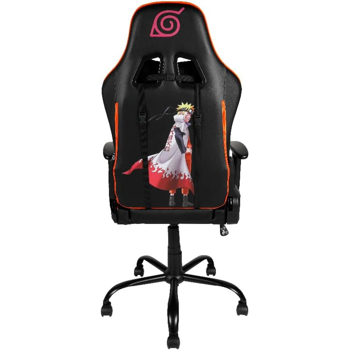 Ігрове крісло Konix Naruto Shippuden Premium, PVC-шкіра, ергономічне, з подушками для попереку та шиї, нахил 150°, дизайн Хокаге, чорне з помаранчевим