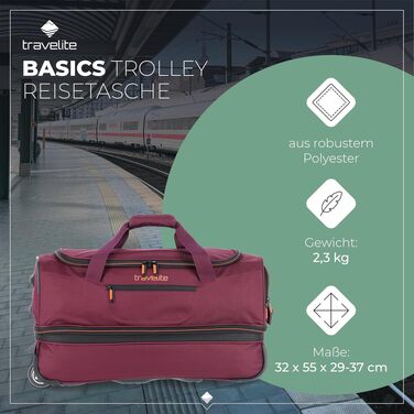 Дорожня сумка на колесах Travelite Basics Duffle L, 98-119 л, червоно-помаранчева (55 см)