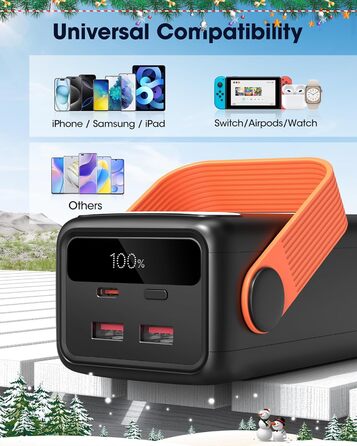 Power Bank 60000mAh 65W з 3 виходами USB-C: портативний зарядний акумулятор для ноутбука, смартфона, планшета (чорний)