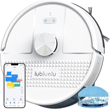 Робот-пилосос Lubluelu SL68 з функцією миття підлоги, 4500Па, лазерна навігація, антисифонна технологія, 150 хв автономності, керування через додаток, 24 заборонені зони, білий