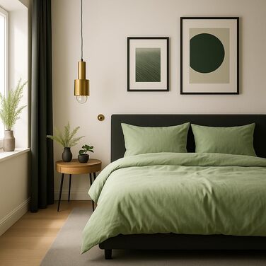 Комплект постільної білизни VEL VET HOME з 100% бавовни, підковдра 140x200 см та наволочка 80x80 см, на блискавці, колір зелений, Made in EU