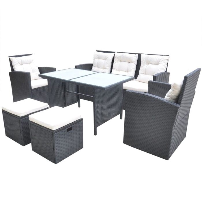 Комплект садових меблів Garten-Lounge 6-TLG з подушками, полиротанг, чорний
