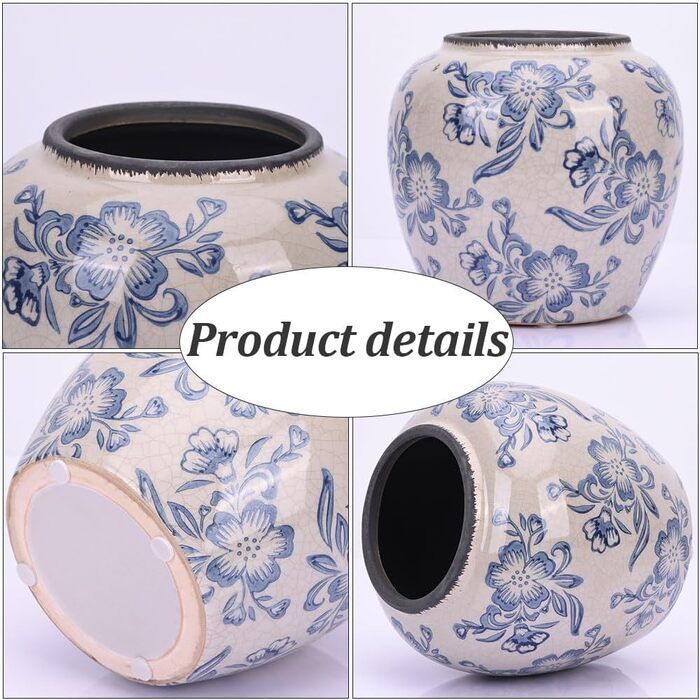 Ваза керамічна Blau-weiße Chinoiserie 27.9 см вінтажна для квітів та декорацій в стилі рустик, блакитна ваза для букета