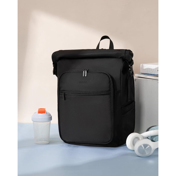 LOVEVOOK Рюкзак Rolltop, чорний, 17.3 дюйми, водонепроникний, для подорожей, школи, університету, велосипеда