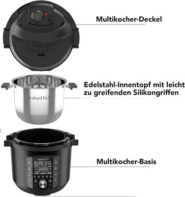 Мультиварка Instant Pot Pro 10-в-1, 5,7 л, 1200 Вт, електрична, швидковарка, рисоварка, пароварка, для йогурту, стерилізатор, Sous Vide, чорна нержавійка