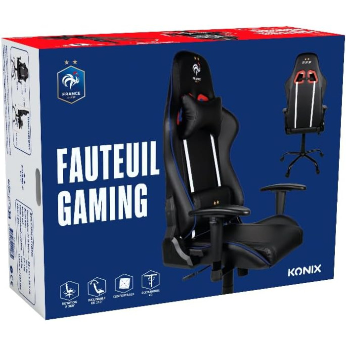 Ігрове крісло Konix FFF Premium, 150° нахил, екошкіра, регульована поперекова та шийна подушка, підголівник, чорне/біле
