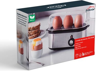 Електрична яйцеварка Lacor TRI OVUM з нержавіючої сталі 18/10, BPA-free, 3 режими приготування, автоматичне вимкнення, 3 яйця, сіра