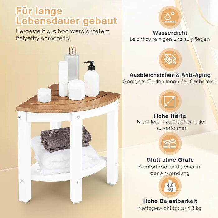 Крісло для ванної кімнати RELAX4LIFE з ручками та полицею, до 150 кг, коричнево-біле (Модель 1)