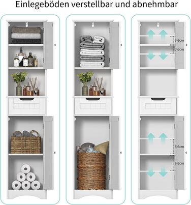 Висока шафа для ванної Bealife 170x40x30 см, біла, з регульованими полицями, відкритою нішею, шухлядою та дверцятами для ванної кімнати, вітальні, спальні