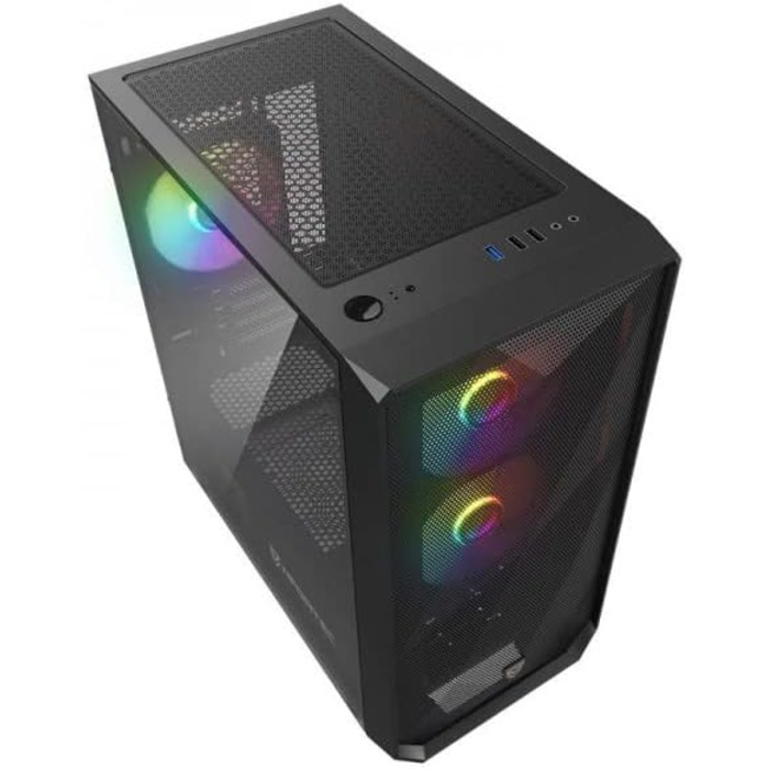 Корпус для ПК Nfortec DYS Mini Tower (MATX), 3x 120 мм ARGB вентилятори, металева сітка, бокова панель із загартованого скла, чорний