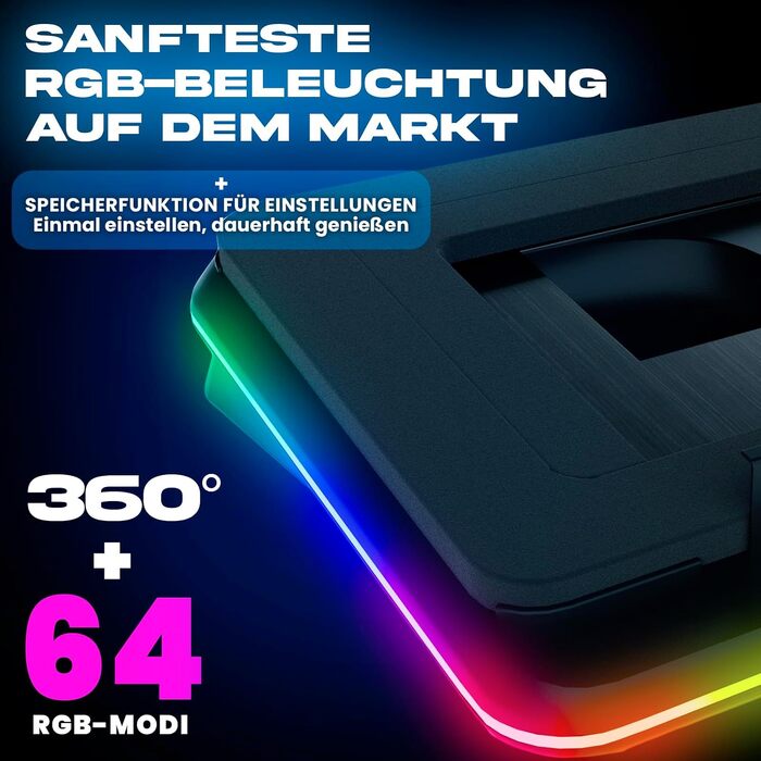 Ігровий охолоджувач для ноутбука KLIM Turbofrost до 17 дюймів, 4 вентилятори, RGB підсвітка, алюміній, чорний