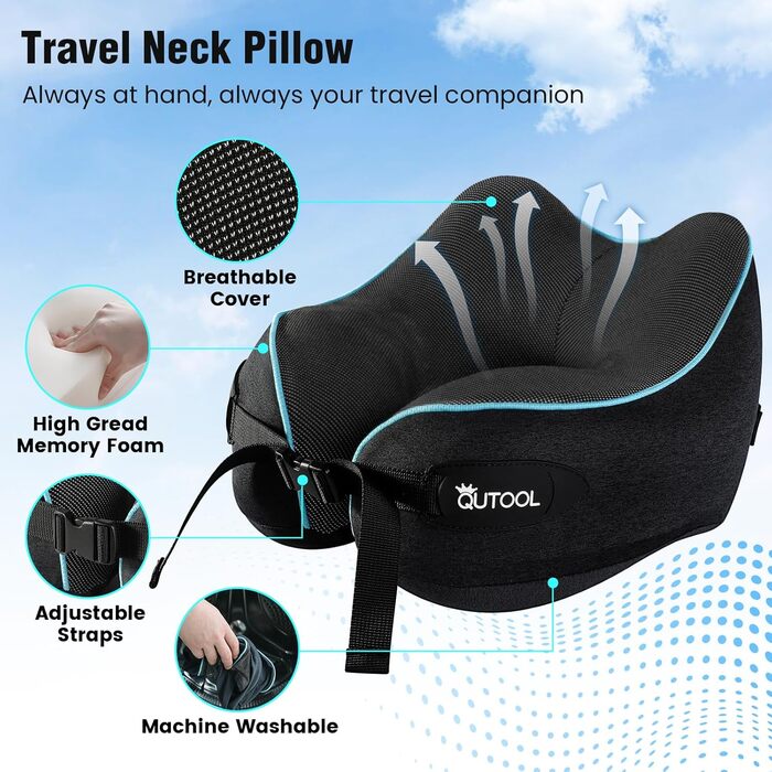 Подушка для шиї у літак Memory Foam з регульованими ремінцями, дихаючим чохлом, у вигляді «вушка» для літака, авто, поїзда. У комплекті – чохол для зберігання з гачком. Стандарт (для дорослих середнього розміру)