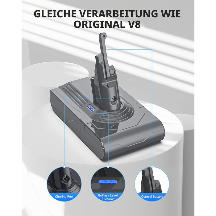 Акумулятор Morpilot V8 8000mAh для пилососів Dyson V8 Absolute Animal Motorhead Exclusive Fluffy, замінна батарея з 3 фільтрами