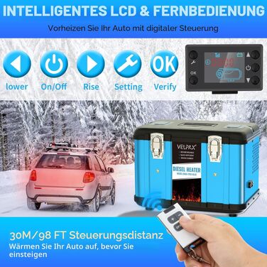 Автономний дизельний обігрівач VELPAX All in One 8кВт, 12V/24V/220V з LCD-дисплеєм, пультом та керуванням через APP для кемпера, автобудинку та причепа