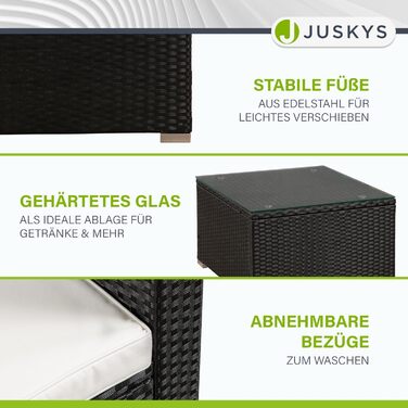 Juskys Lounge Punta Cana L: Комплект садово-розкішних меблів для 4-5 осіб (софа 3 місця, крісло, пуф, столик, подушки). Чудовий вибір для саду, тераси та балкону. Водостійкий набір меблів для відпочинку. Чорний/Крем.