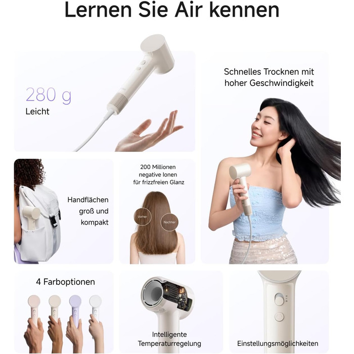 Високошвидкісний фен для волосся Laifen Air, ультралегкий (280 г), Sandbeige