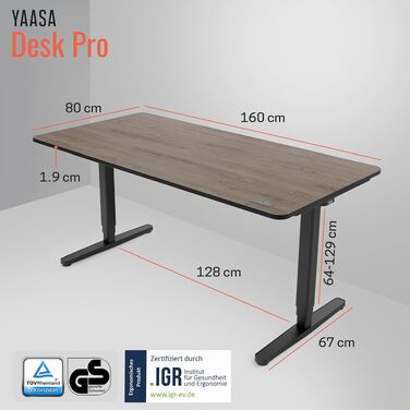 Регульований по висоті письмовий стіл Yaasa Desk Pro 160x80 см, офісний стіл для роботи стоячи, колір темний дуб / чорний
