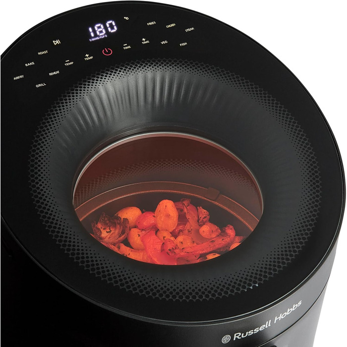 Аерофритюрниця Russell Hobbs SatisFry Panoramic 5 л, 10 програм, з оглядовим вікном, без олії, для фритюру, грилю, запікання, до 200°C, чорна, модель 27420-56