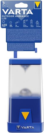 Кемпінговий ліхтар VARTA LED Ambiance L20 з димером та кольоровими режимами, працює від 6x AA батарей, для риболовлі, відпочинку на природі, аварійних ситуацій, без батарей