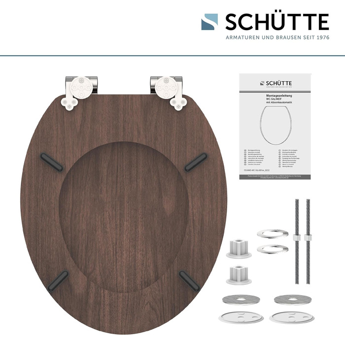 Дерев'яне сидіння для унітаза SCHÜTTE з мікроліфтом (Soft-Close), кришка для унітаза з MDF, витримує до 175 кг, колір Darkwood