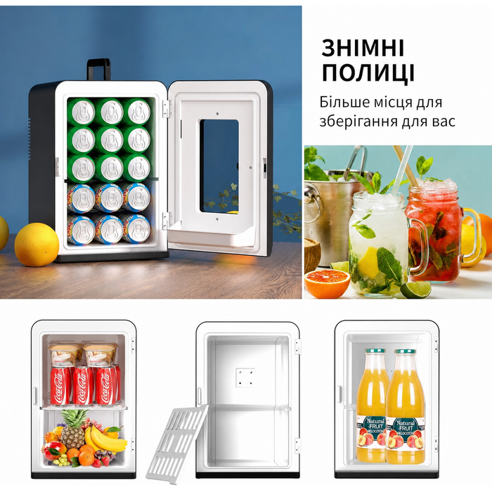 Міні-холодильник Cumeod 15 л, 2 в 1, з охолодженням і підігрівом, для авто, офісу, напоїв, косметики, чорний, 12В/220В, Max & Eco режими