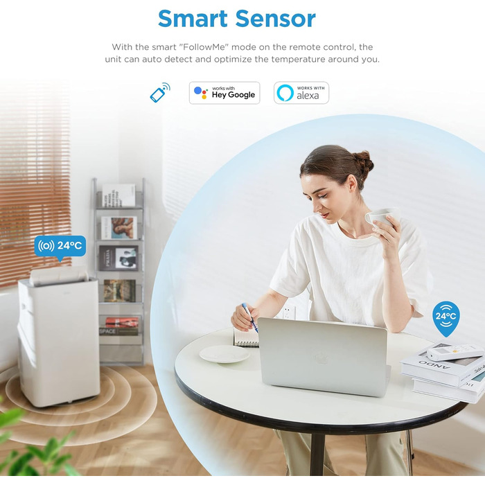 Мобільний кондиціонер Midea Silent Cool 26 Pro WF 9000 BTU, 2,6 кВт, для приміщень до 33 м², охолодження, вентиляція, осушення, з Wi-Fi, керування через додаток, Alexa, Google Home, IFTTT, з відвідним шлангом