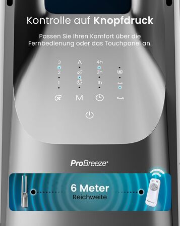 Pro Breeze Tower Fan 101 см без лопатей - вентилятор з LED дисплеєм, 6 швидкостей, 5 режимів, автоколивання 60°, таймер 7 годин (пульт, срібний)