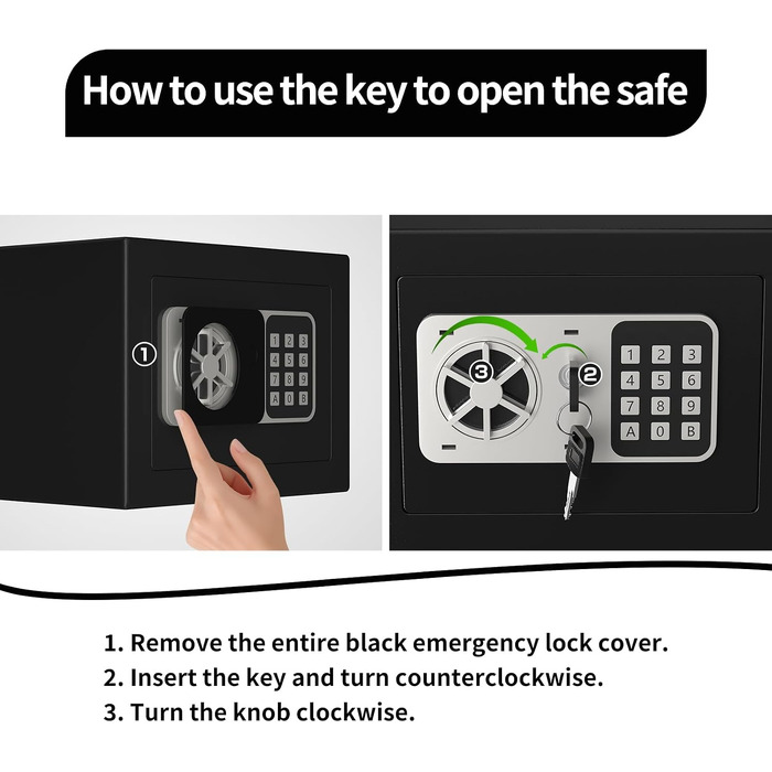 Цифровий міні-сейф Safe Tresor на 6,8 л, чорний: компактний домашній сейф для офісу та шафи з електронним замком та 2 ключами, 23 x 17 x 17 см
