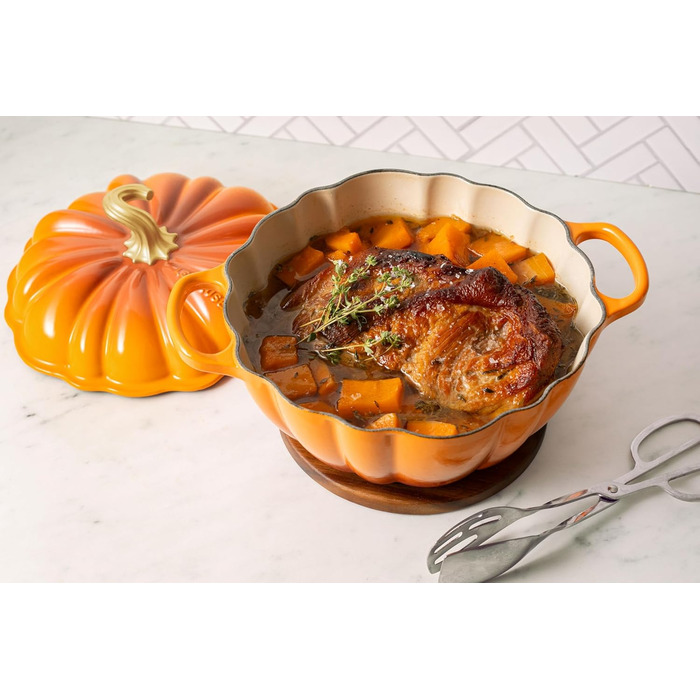 Кокотниця Le Creuset Figurale Kürbis, емальоване чавун, 4 л, білий колір з мідним ручками