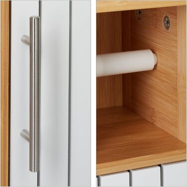 Підлоговий тримач для туалетного паперу Relaxdays з полицею, 71x18x20 см, МДФ і бамбук, шафа для туалетного паперу, коричнево-білий