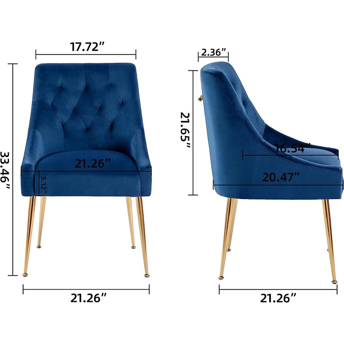 Стільці для їдальні з велюру, сучасні, з металевими ніжками, 13 см м'яке сидіння, для кухні, їдальні, вітальні, спальні (набір 4 шт., блакитні)