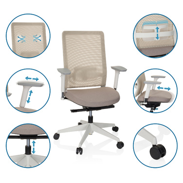 Офісне крісло / обертове крісло PURE WHITE сітка / тканина бежева hjh OFFICE